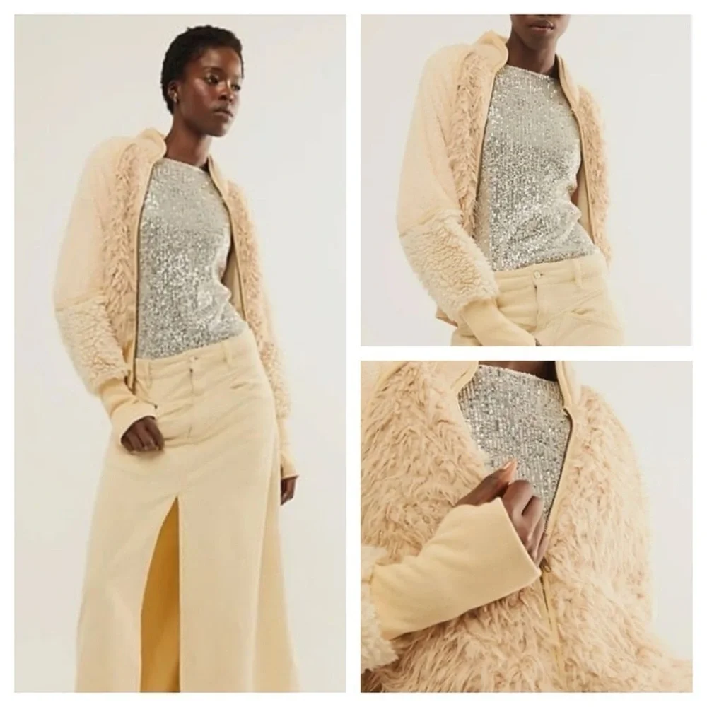 FREE PEOPLE FP ONE AURORA FAUX FUR CREAM JACKET Size S